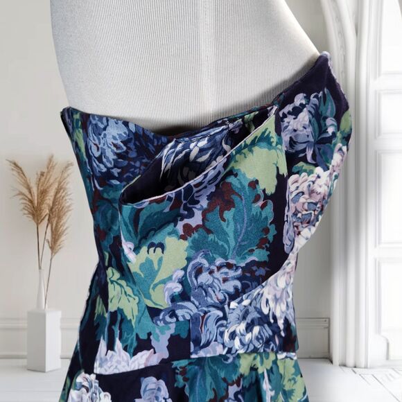 Vintage 90s Peplum Midi Dress Size 10 Blue Garden Party Off the Shoulder - Picture 4 of 16